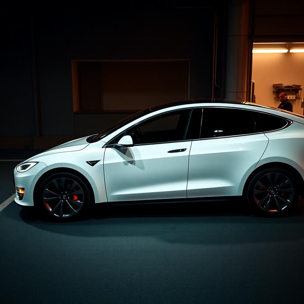 White Tesla with dark tint